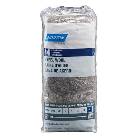 Norton Co Norton 1003802 4 Grade Extra Coarse Steel Wool Pad - Pack of 12 1003802